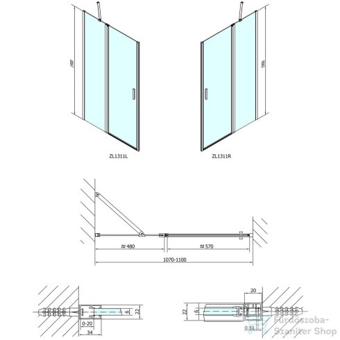 Sapho POLYSAN ZOOM LINE Zuhanyajtó 1100mm, transzparent ZL1311