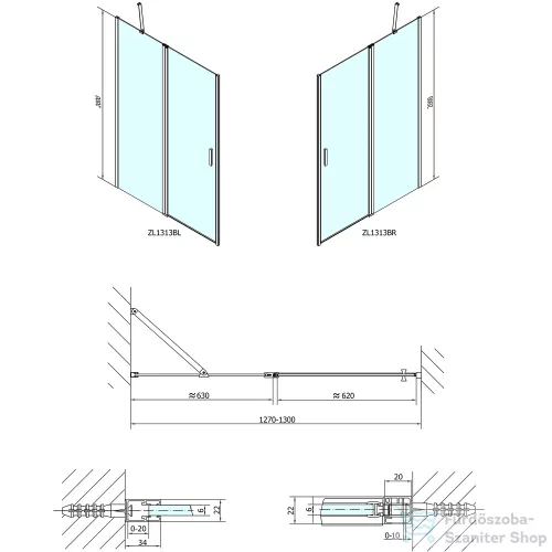 Sapho POLYSAN ZOOM LINE BLACK Zuhanyajtó, 1300mm, transzparent, fekete ZL1313B
