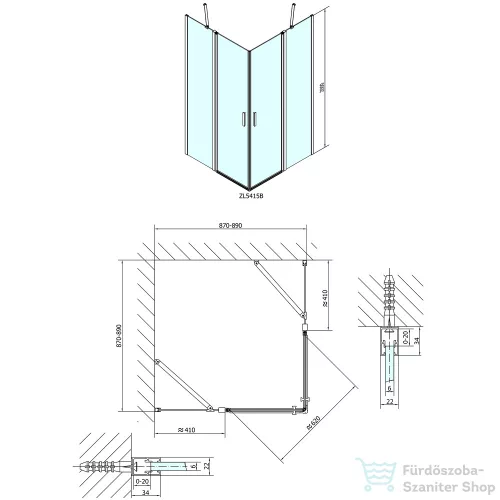 Sapho POLYSAN ZOOM LINE BLACK nyíló sarok zuhanykabin, 900x900 mm, transzparent, fekete ZL5415B