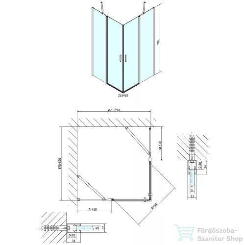 Sapho POLYSAN ZOOM LINE nyíló sarok zuhanykabin, 900x900 mm, transzparent üveg ZL5415