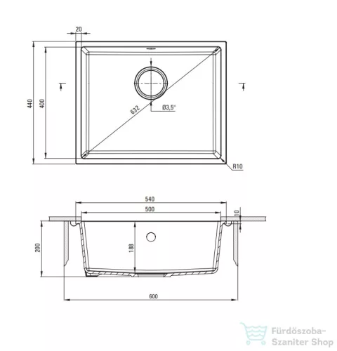 Deante CORDA gránit mosogató, 1 medencés, 540x440 mm, alabástrom ZQA_A10C