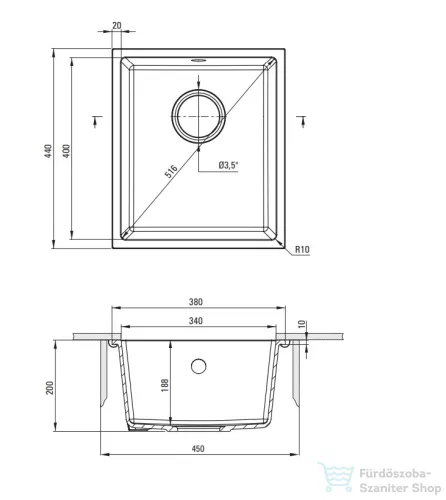 Deante CORDA gránit mosogató, 1 medencés, 380x440 mm, grafit metál ZQA_G10B