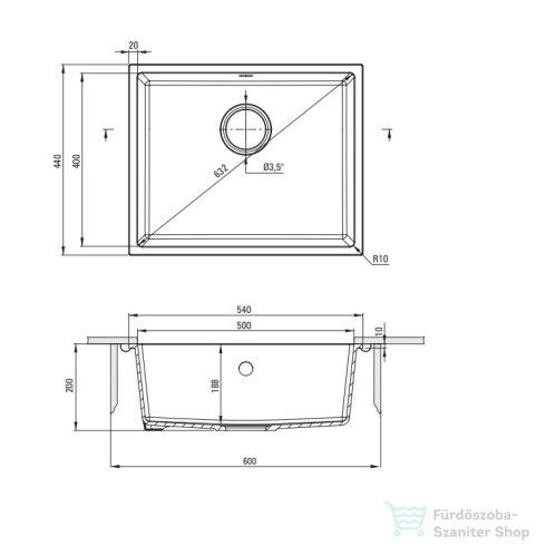 Deante CORDA gránit mosogató, 1 medencés, 540x440 mm, grafit metál ZQA_G10C