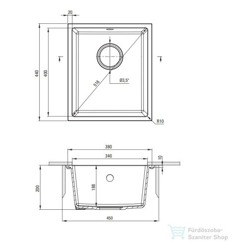 Deante CORDA gránit mosogató, 1 medencés, 380x440 mm, metálszürke ZQA_S10B