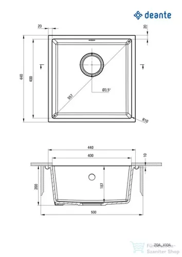 Deante CORDA gránit mosogató, 1 medencés, 440x440 mm, antracit metál ZQA_T10A