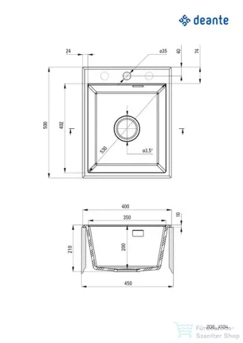 Deante ERIDAN gránit mosogató, 1 medencés, 400x500 mm, alabástrom ZQE_A104