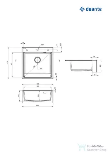 Deante ERIDAN gránit mosogató, 1 medencés, 600x610 mm, grafit metál ZQE_G10K