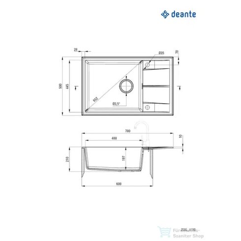 Deante ERIDAN gránit mosogató, 1 medencés, csepegtetővel, 780x500 mm, grafit metál ZQE_G11B