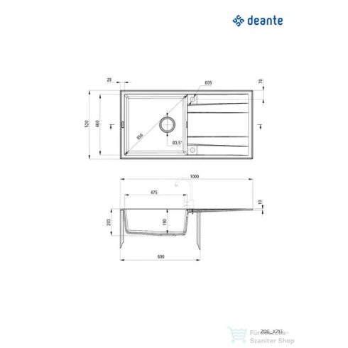 Deante ERIDAN gránit mosogató, 1 medencés, csepegtetővel, 1000x520 mm, grafit metál ZQE_G713