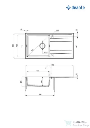 Deante ERIDAN gránit mosogató, 1 medencés, csepegtetővel, 1000x520 mm, fekete ZQE_N713