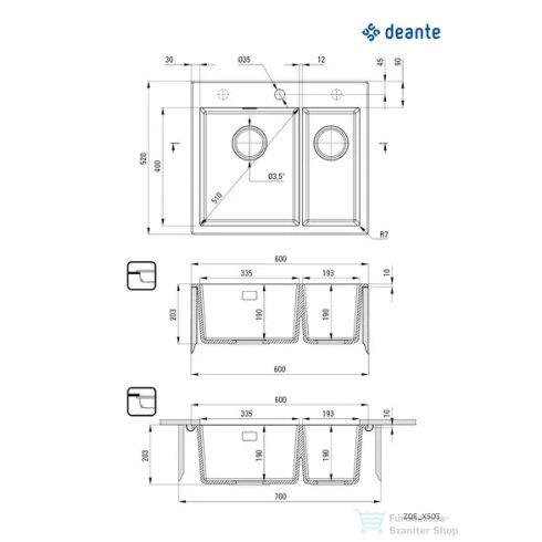 Deante ERIDAN gránit mosogató, 1,5 medencés, metálszürke ZQE_S503