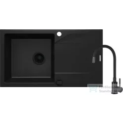   Deante EVORA gránit mosogató szett mosogató csapteleppel, 1 medencés, csepegtetővel, 780x440 mm, fekete ZQJJN113