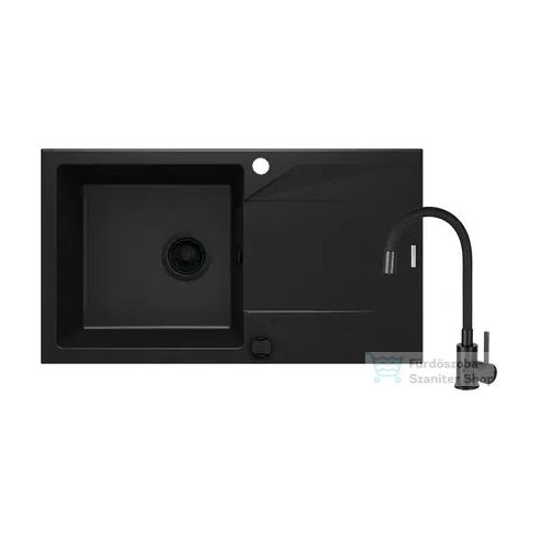 Deante EVORA gránit mosogató szett mosogató csapteleppel, 1 medencés, csepegtetővel, 780x440 mm, fekete ZQJJN113