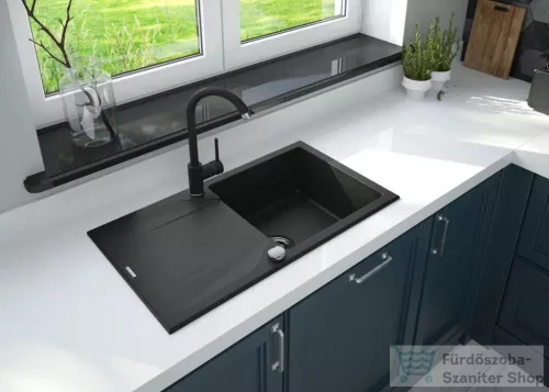 Deante EVORA gránit mosogató szett mosogató csapteleppel, 1 medencés, csepegtetővel, 780x440 mm, fekete ZQJJN113