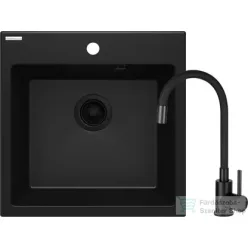   Deante EVORA gránit mosogató szett, csapteleppel, 1 medencés, 500x500 mm, fekete ZQJNN103