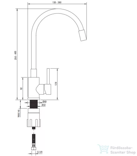 Deante EVORA gránit mosogató szett, csapteleppel, 1 medencés, 500x500 mm, fekete ZQJNN103