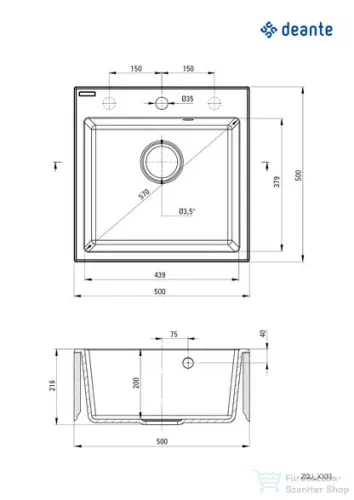 Deante EVORA gránit mosogató, 1 medencés, 500x500 mm, grafit ZQJ_2103