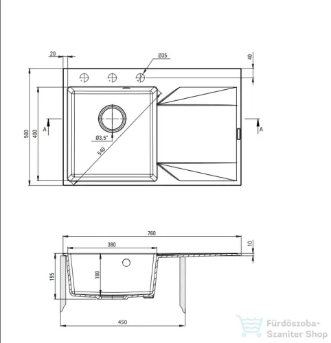 Deante EVORA gránit mosogató, 1 medencés, csepegtetővel, 760x500 mm, antracit metál, jobbos, ZQJ_T11P