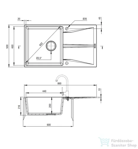 Deante CORIO gránit mosogató, 1 medencés, 860x500 mm, homok ZRC_711A