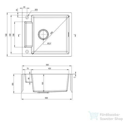 Deante MAGNETIC acél mosogató, 1 medencés, 560x500 mm, szálcsiszolt acél ZRM_0103