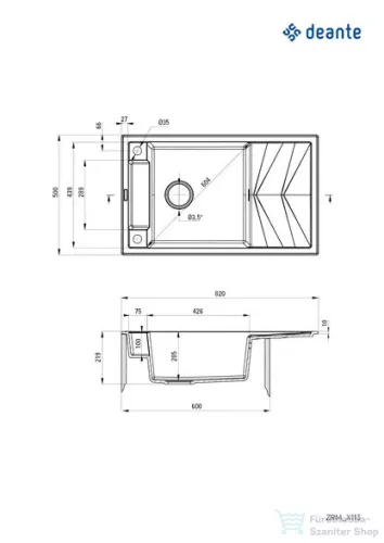 Deante MAGNETIC gránit mosogató, 1 medencés, csepegtetővel 820x500 mm, grafit metál ZRM_G113