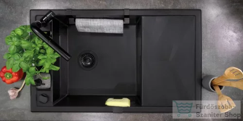 Deante MAGNETIC gránit mosogató, 1 medencés, csepegtetővel 820x500 mm, fekete ZRM_N113