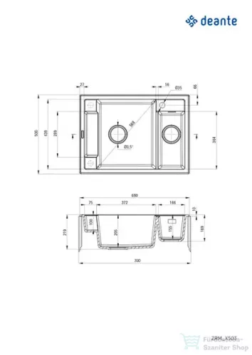 Deante MAGNETIC gránit mosogató, 1,5 medencés 690x500 mm, fekete ZRM_N503