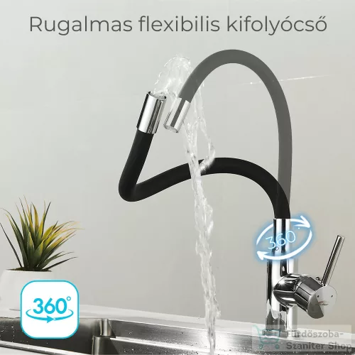 Leziter Corin álló mosogató csaptelep flexibilis kifolyócsővel fekete ZS-7012