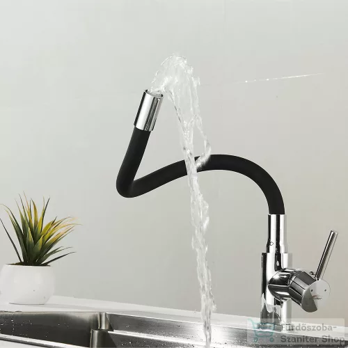 Leziter Corin álló mosogató csaptelep flexibilis kifolyócsővel fekete ZS-7012