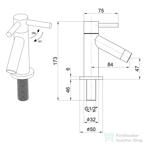 AQUALINE állószelep, 1/2", króm ZY12045