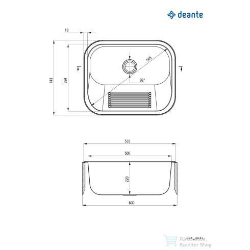 Deante ipari mosogató, 1 medencés, 533x433 mm, szatén ZYK_0100
