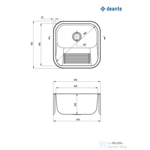Deante ipari mosogató, 1 medencés, 450x450 mm, szatén ZYK_010A
