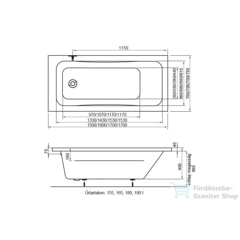 H2O Danuta 160x70 fürdőkád h2o_12057
