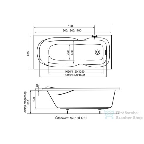 H2O Molly 150x70 fürdőkád h2o_12086