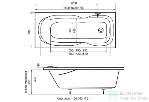 H2O Molly 150x70 fürdőkád h2o_12086