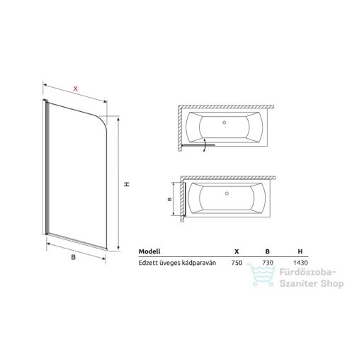 H2O Easy75 edzett üveges kádparaván h2o_20301