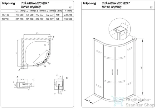 Kolpa San Eco Quat TKP 80×80, ezüst íves zuhanykabin + Ontex előlapos zuhanytálca + szifon csomag