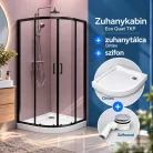 Kolpa San Eco Quat TKP 90×90, fekete íves zuhanykabin + Ontex előlapos zuhanytálca + szifon csomag