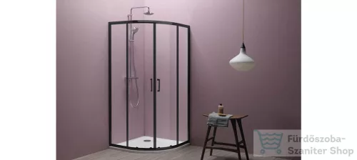 Kolpa San Eco Quat TKP 90×90, fekete íves zuhanykabin + Ontex előlapos zuhanytálca + szifon csomag